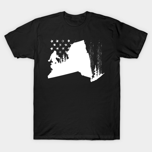 New York Bigfoot American Flag T-Shirt by Tesszero